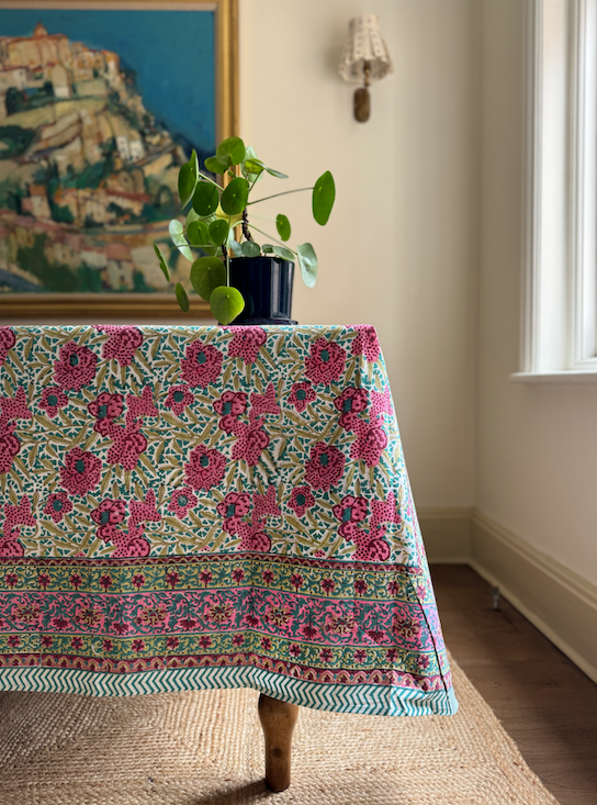 Striking & Vibrant Multicoloured Blockprinted Cotton Tablecloth - Various Sizes