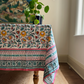 Pink with Turquoise & Yellow Blockprinted Cotton Tablecloth - Various Sizes