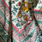 Pink with Turquoise & Yellow Blockprinted Cotton Tablecloth - Various Sizes