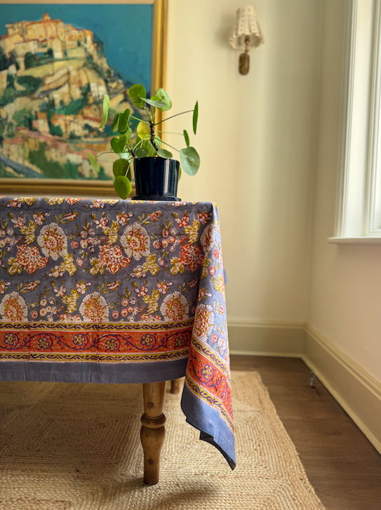 Purple & Reds Blockprinted Cotton Tablecloth