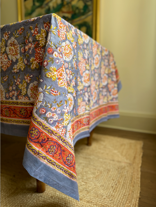 Purple & Reds Blockprinted Cotton Tablecloth