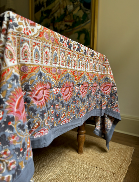 Purple Paisley Blockprinted Cotton Tablecloth - Various Sizes