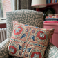 Radiant Red with Blue Silk Suzani Cushion