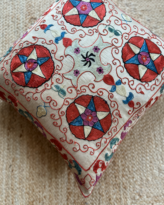 Bold Multicoloured Silk Suzani Cushion