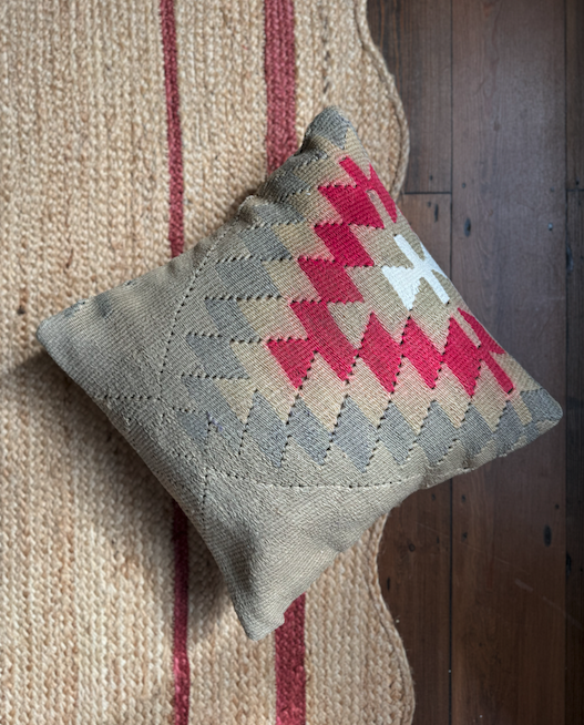 Checkered Grey Square Kilim Cushion