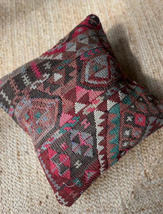 Multicoloured Dark Toned Square Kilim Cushion