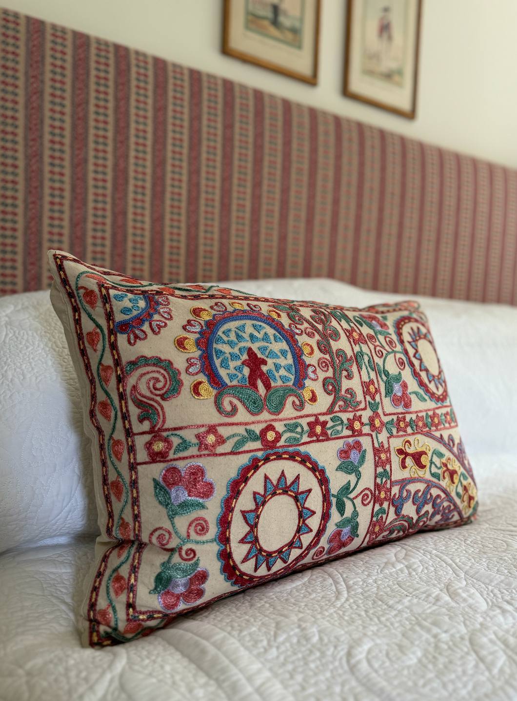 Large Striking Multicoloured Silk Suzani Cushion