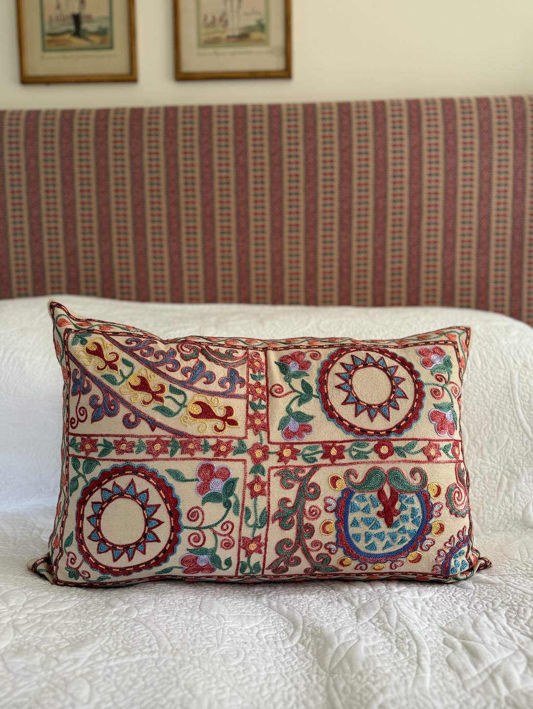 Large Striking Multicoloured Silk Suzani Cushion