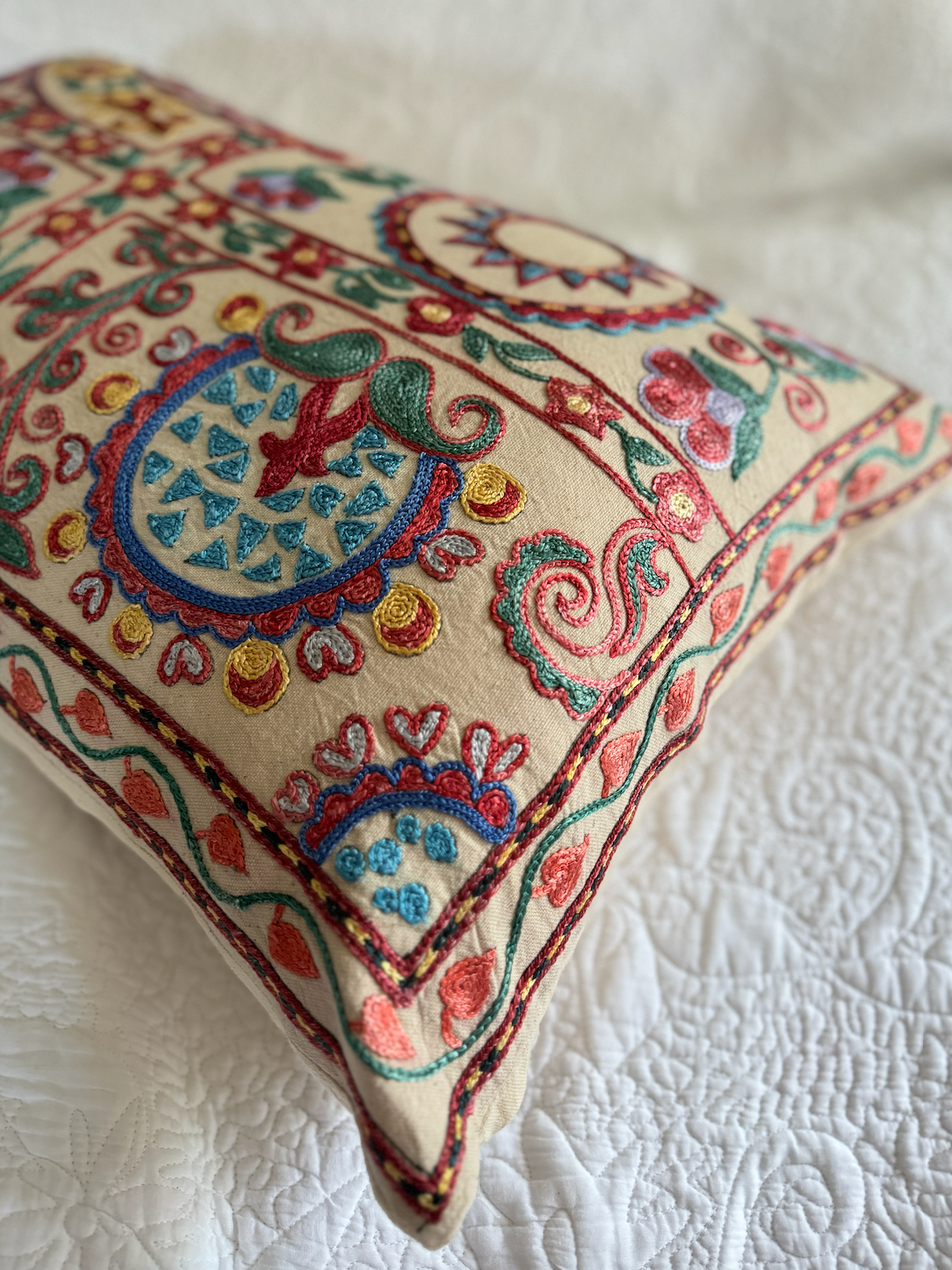 Large Striking Multicoloured Silk Suzani Cushion