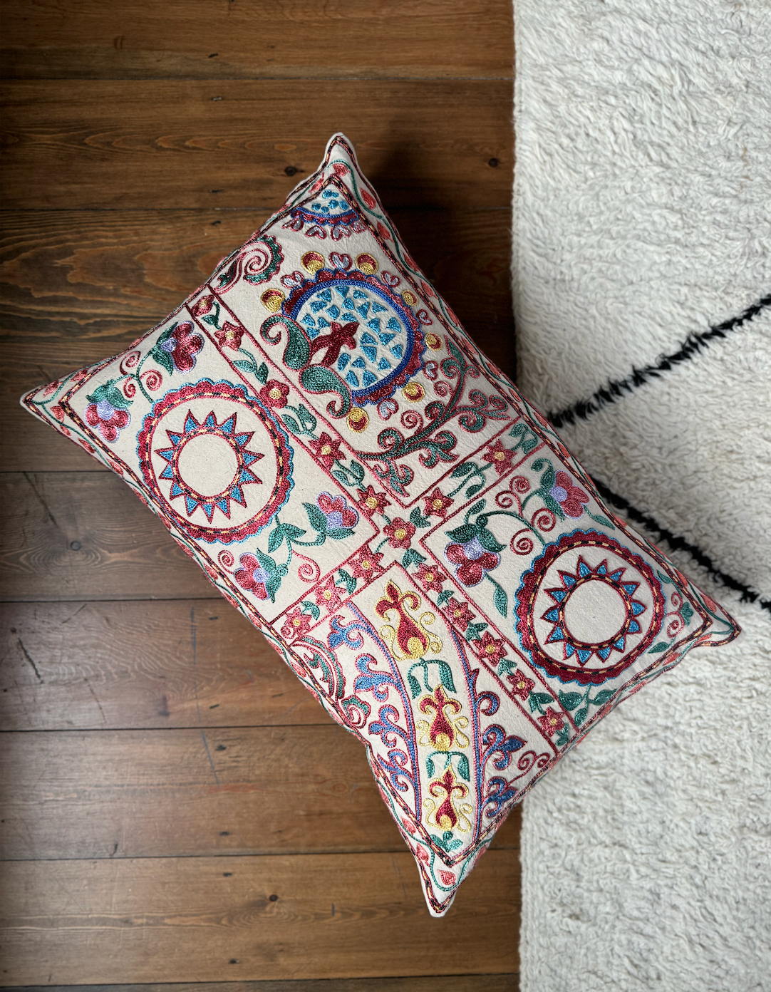 Large Striking Multicoloured Silk Suzani Cushion