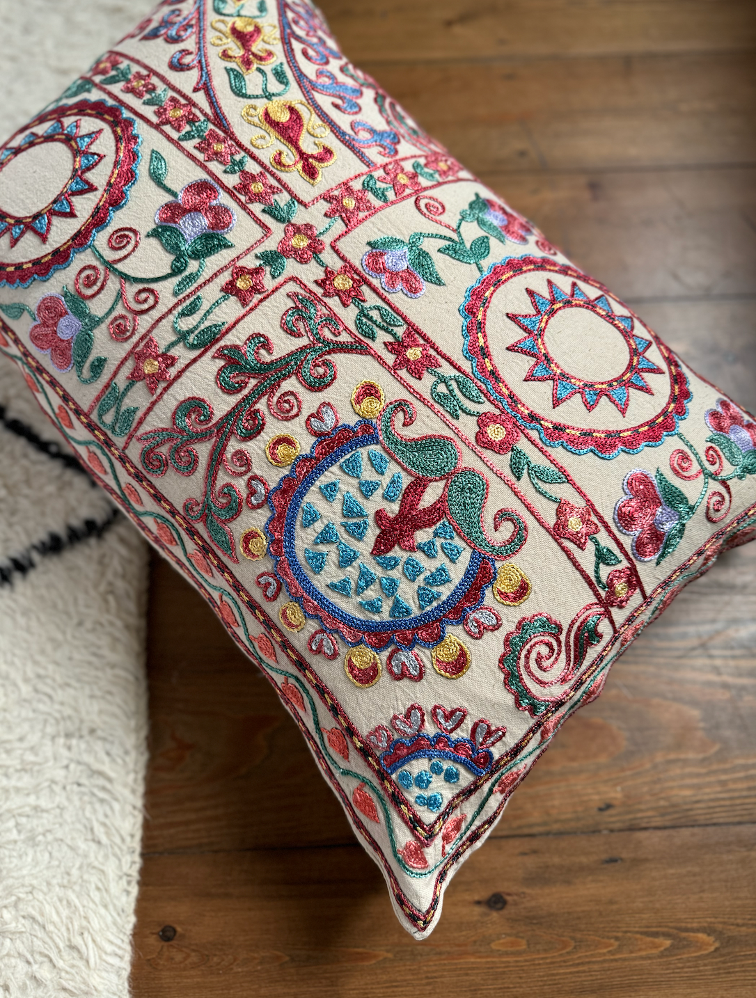 Large Striking Multicoloured Silk Suzani Cushion