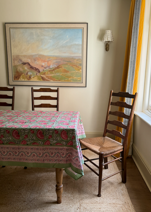 Green Floral Blockprinted Cotton Tablecloth - Various Sizes