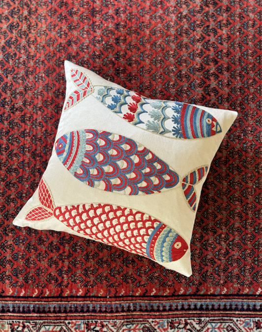 Big Bold Fish Silk Suzani Cushion