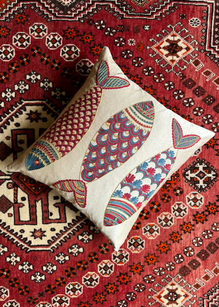 Big Bold Fish Silk Suzani Cushion