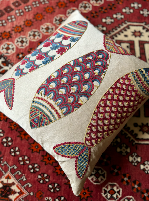 Big Bold Fish Silk Suzani Cushion