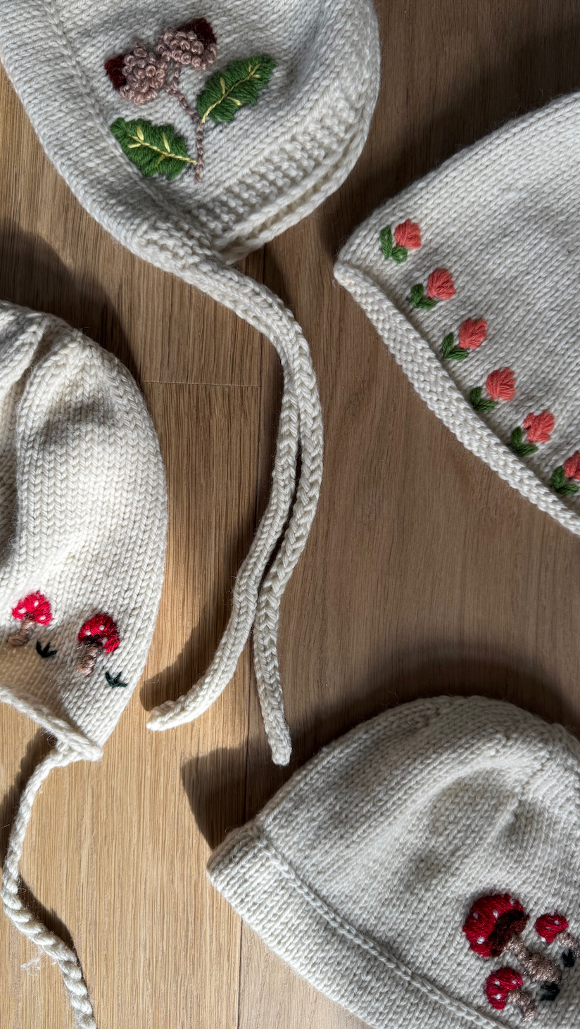 Limited Edition Hand-Embroidered Baby Bonnet – Merino Wool