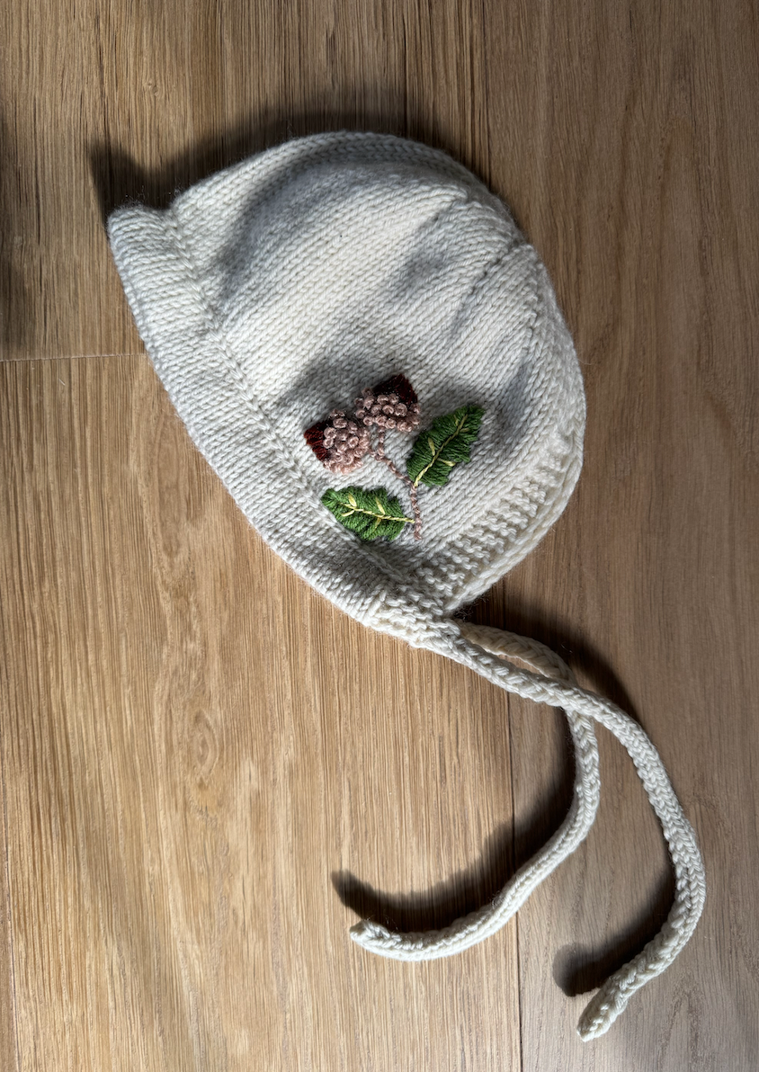 Limited Edition Hand-Embroidered Baby Bonnet – Merino Wool