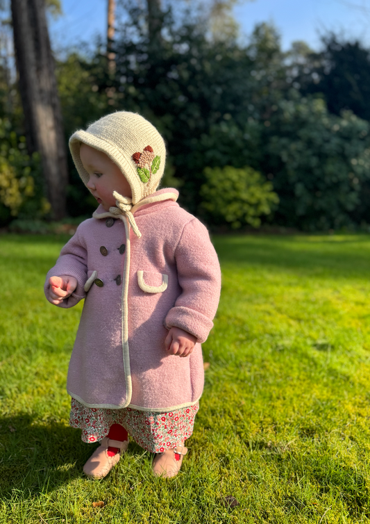 Limited Edition Hand-Embroidered Baby Bonnet – Merino Wool