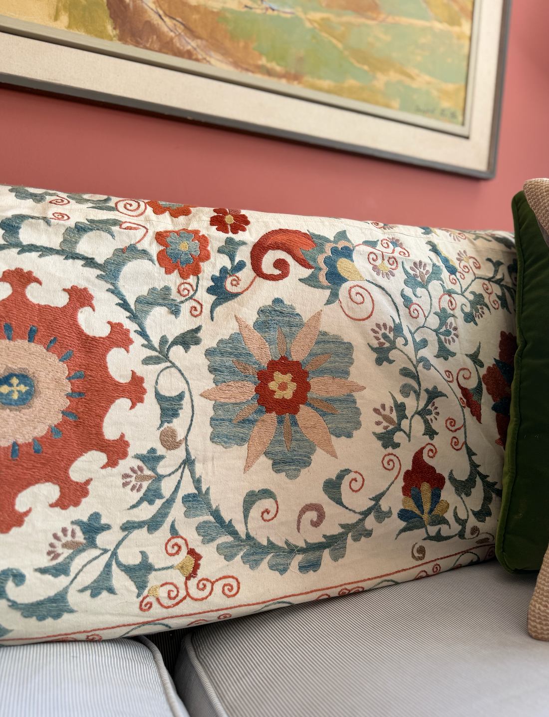 Large-Scale Teal & Red Floral Suzani, Medium