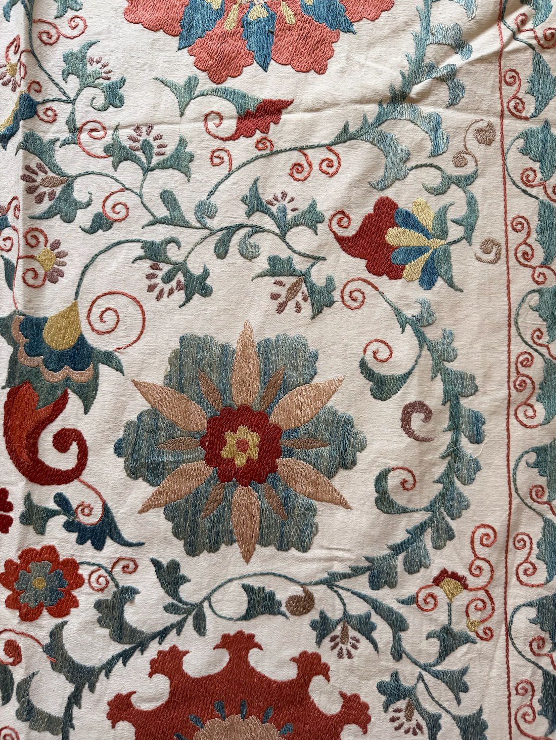 Large-Scale Teal & Red Floral Suzani, Medium
