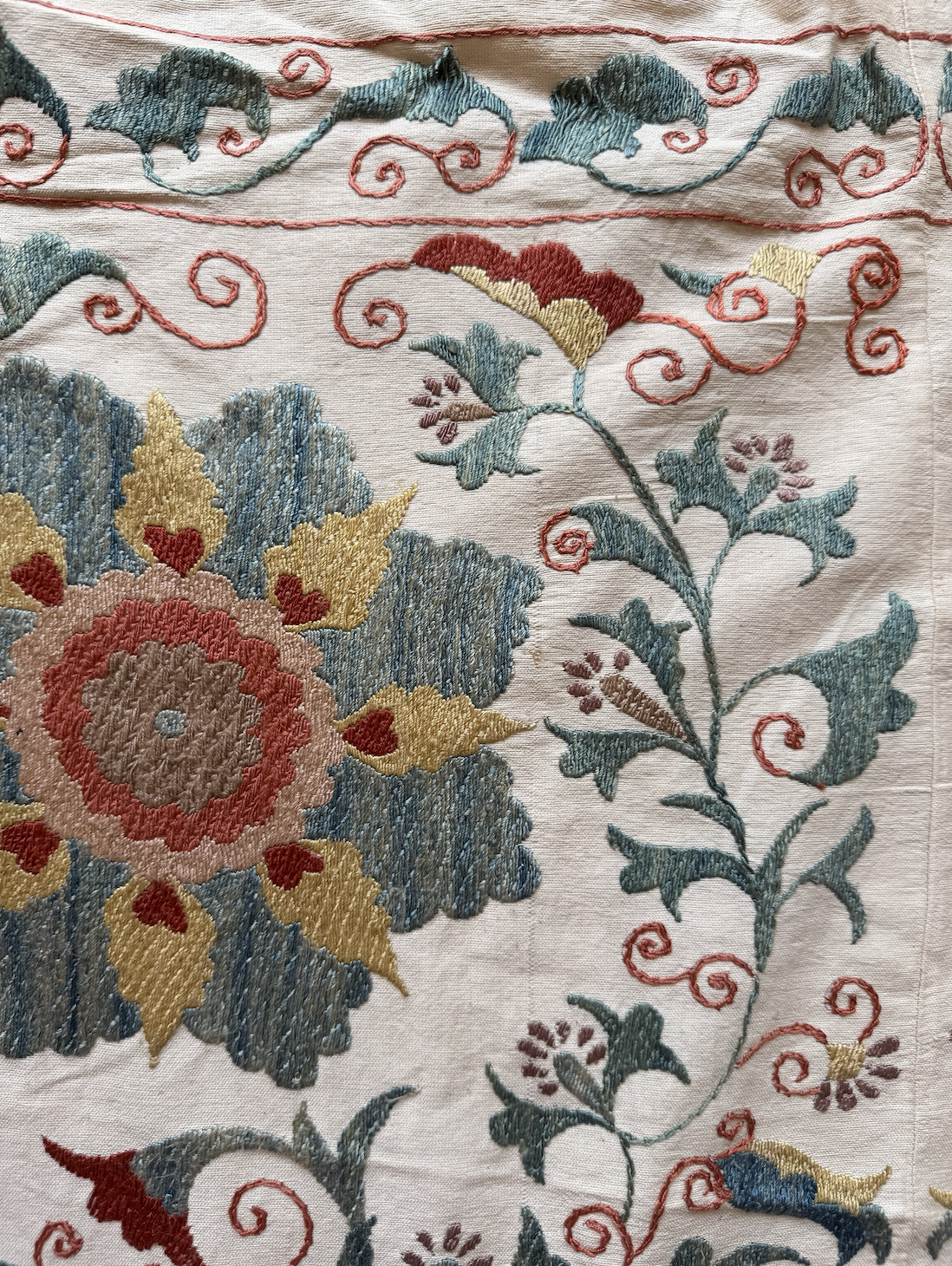 Large-Scale Teal & Red Floral Suzani, Medium
