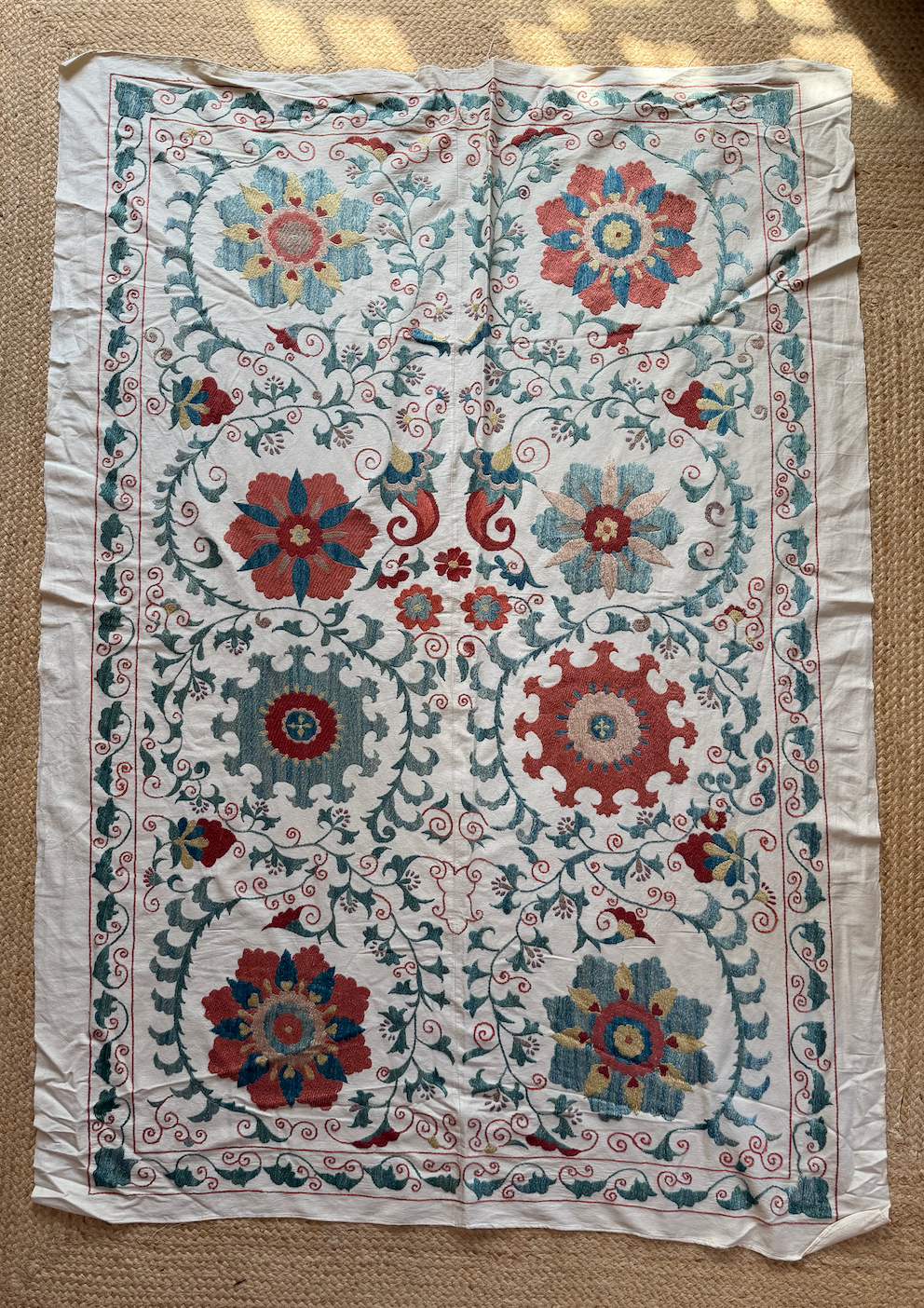 Large-Scale Teal & Red Floral Suzani, Medium
