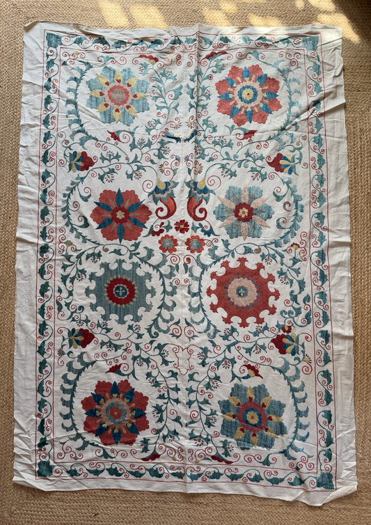 Large-Scale Teal & Red Floral Suzani, Medium