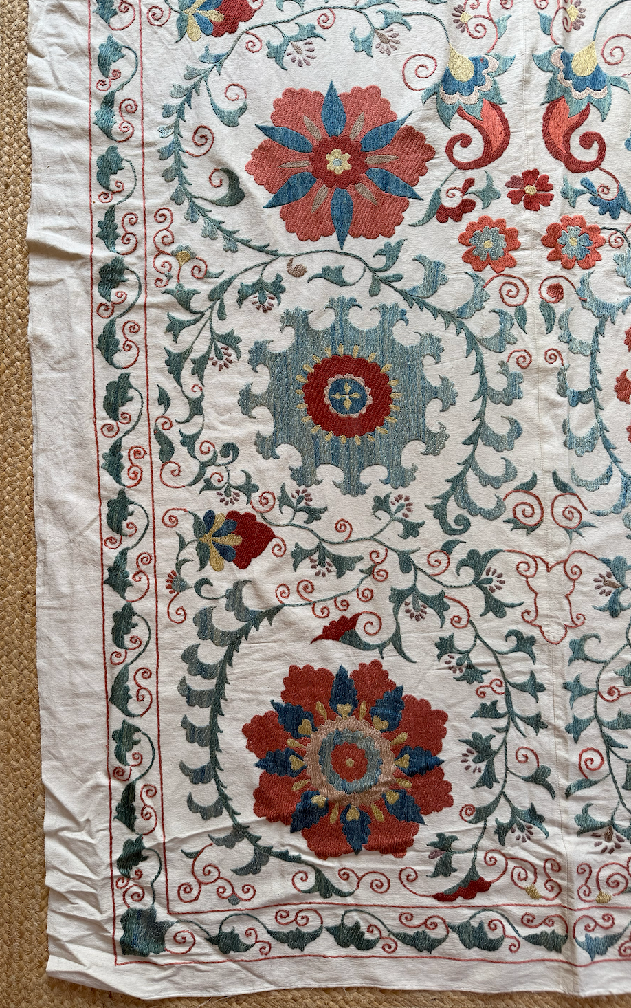 Large-Scale Teal & Red Floral Suzani, Medium