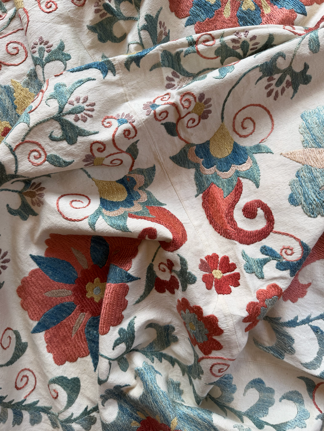 Large-Scale Teal & Red Floral Suzani, Medium