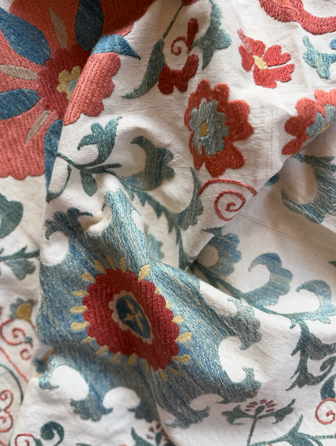 Large-Scale Teal & Red Floral Suzani, Medium