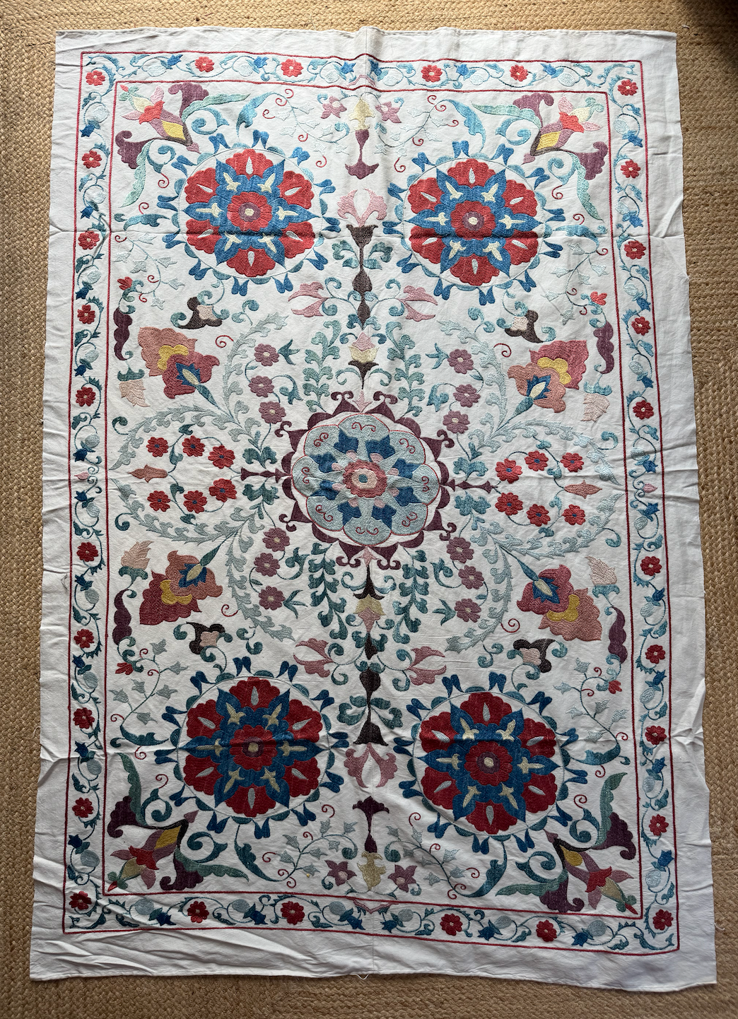 Symmetrical Floral Medallion Suzani, Medium