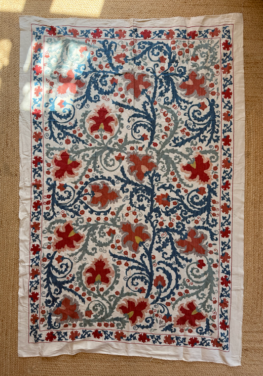 Deep Blue Scrolling Vine Suzani, Medium