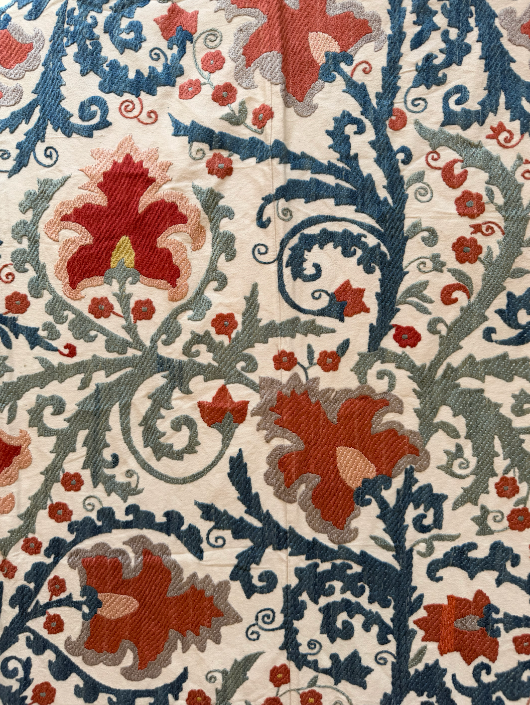 Deep Blue Scrolling Vine Suzani, Medium
