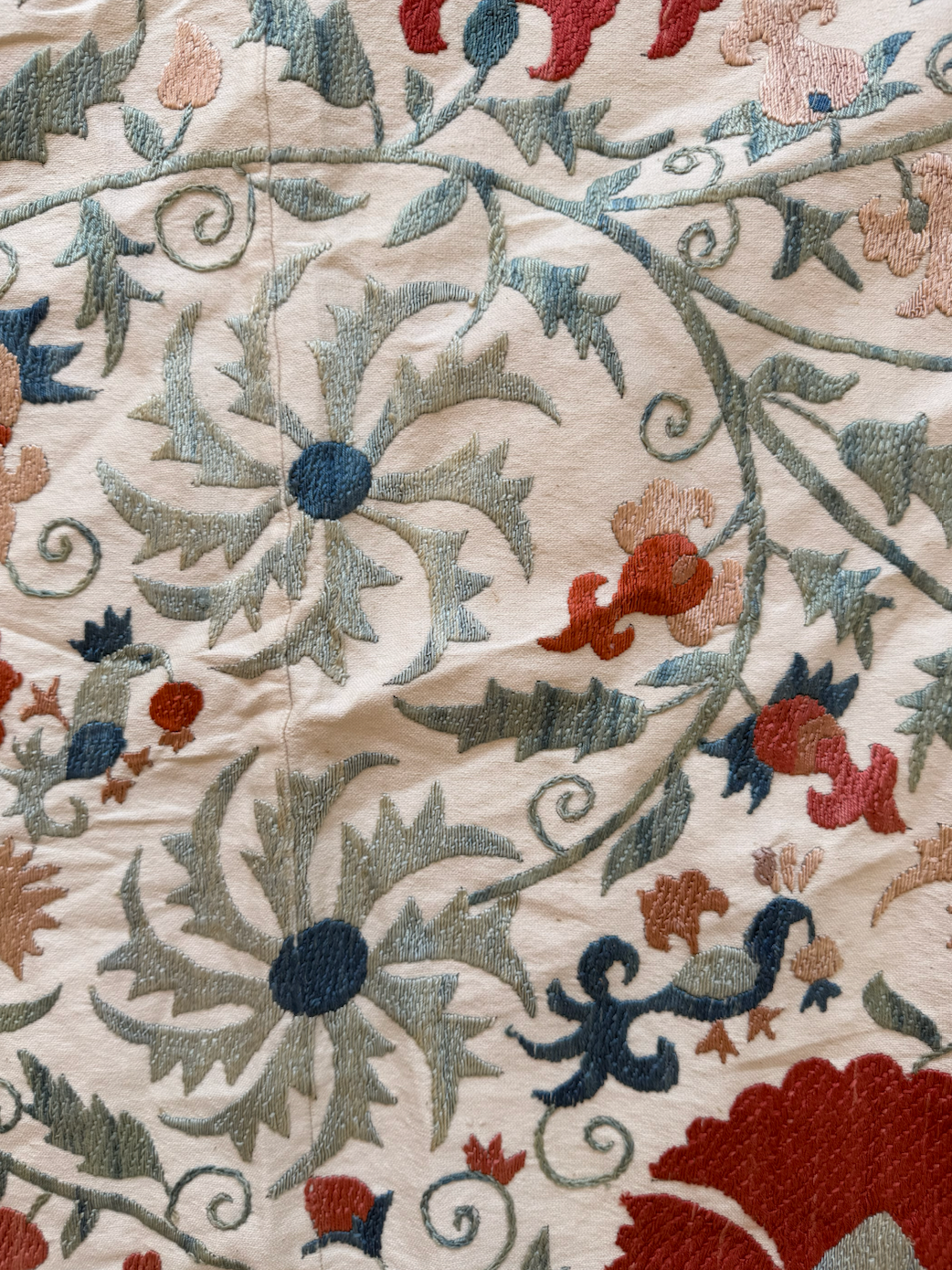 Large Red Floral Suzani with Pale Blue Foliage, Medium