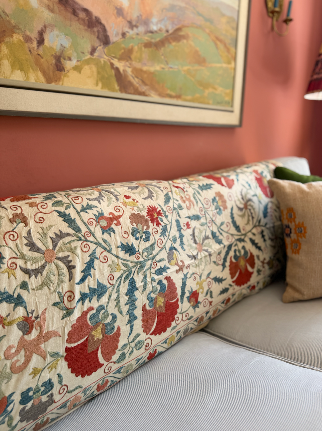 Dense Red Floral & Silvery Foliage Suzani, Medium