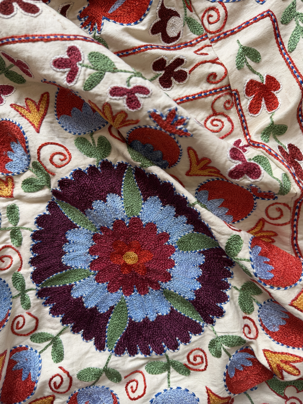 Bold multicoloured large Suzani fabric, additional view