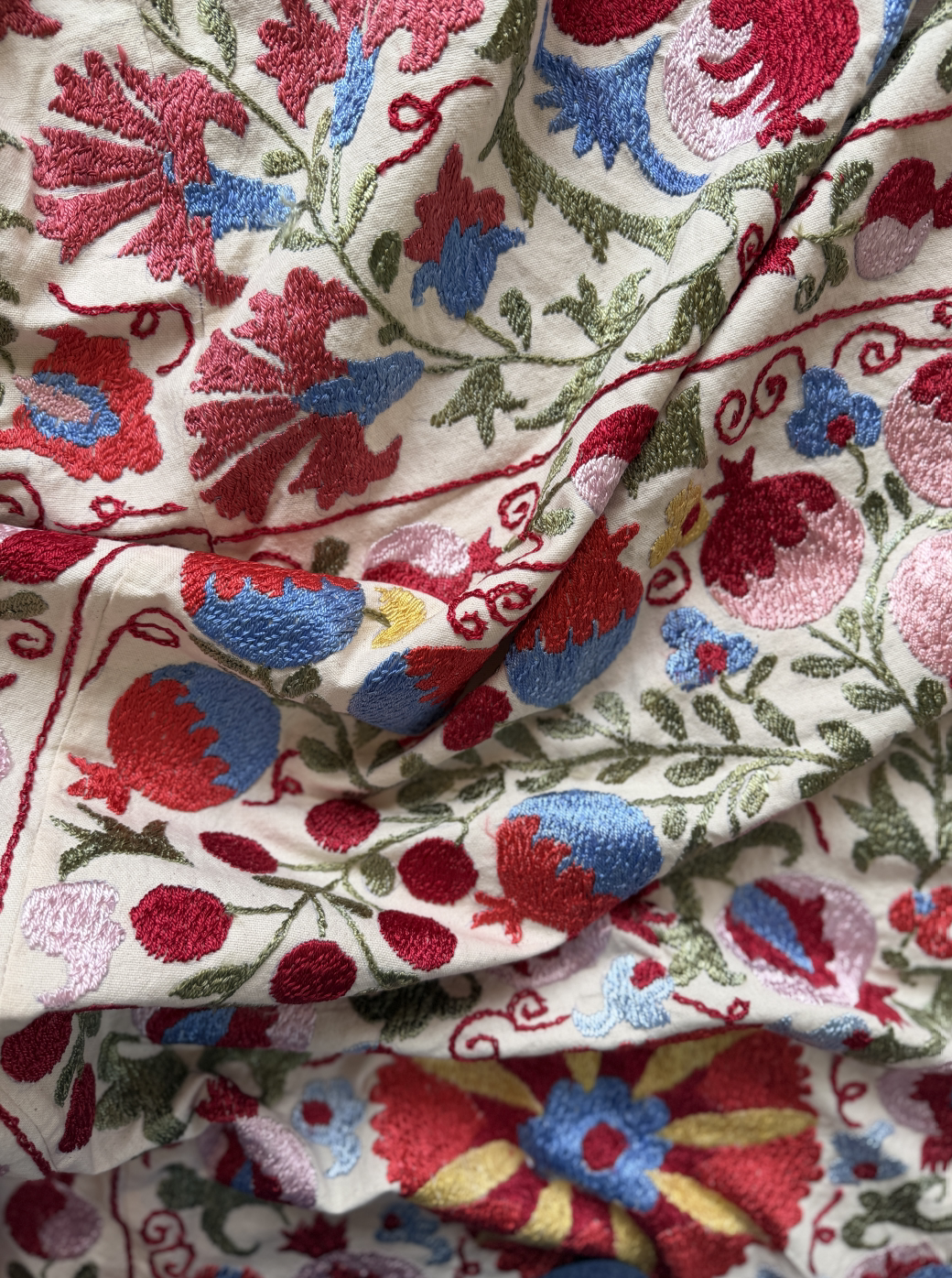Bold Multicoloured With Pink Large Suzani Fabric