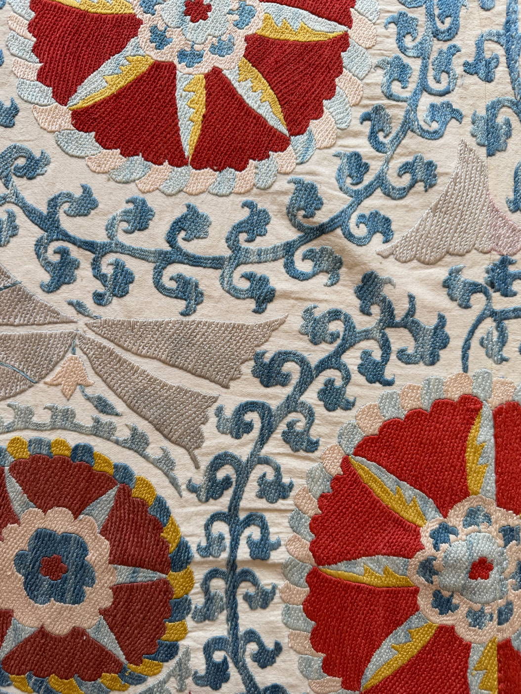 Red Medallion & Blue Scrolling Suzani, Medium