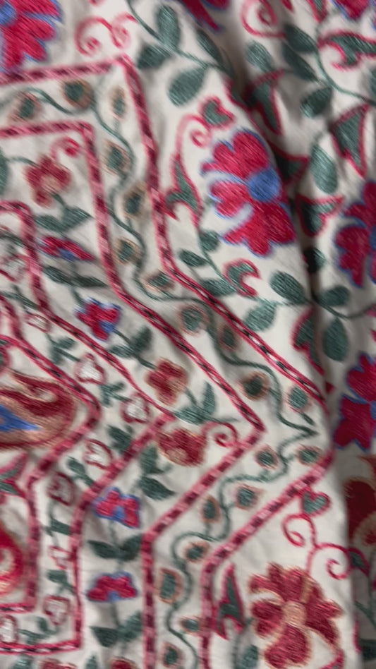 Incredibly Detailed Pink & Green Medium Suzani Fabric