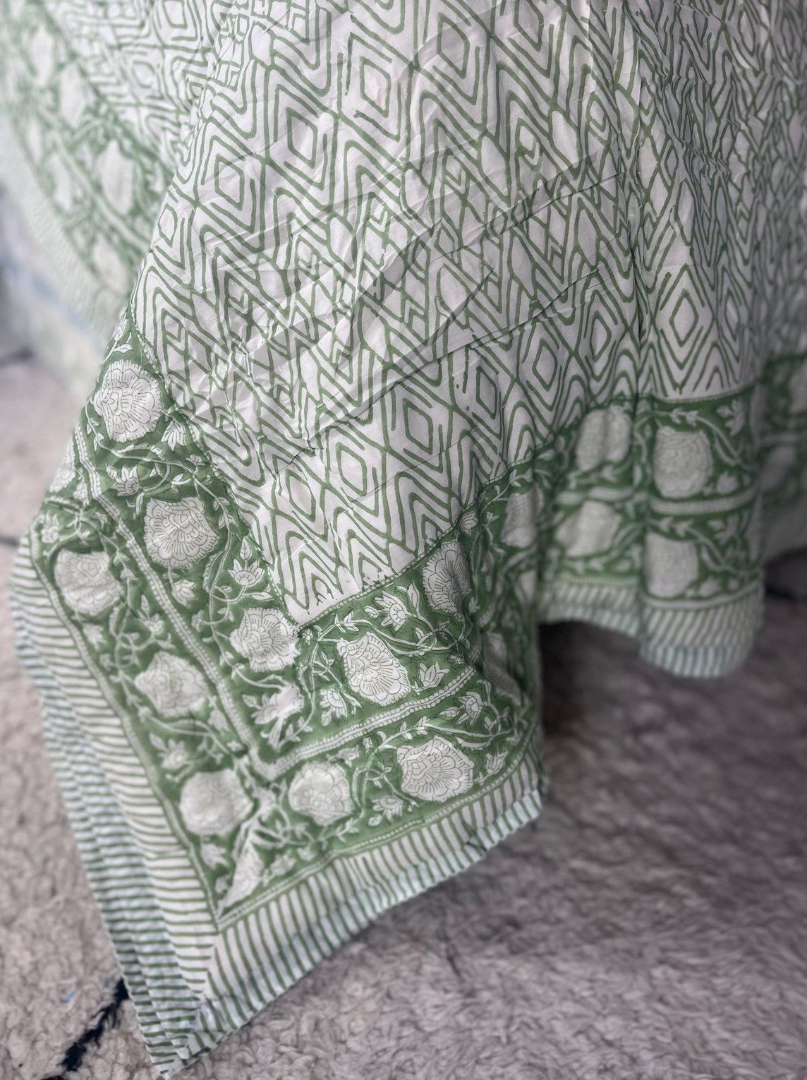 Block-Printed Cotton Quilt - Green Fern