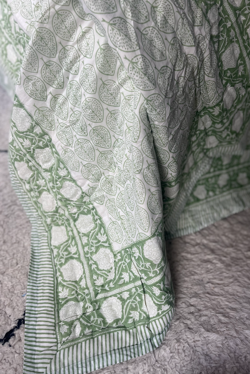 Block-Printed Cotton Quilt - Green Fern