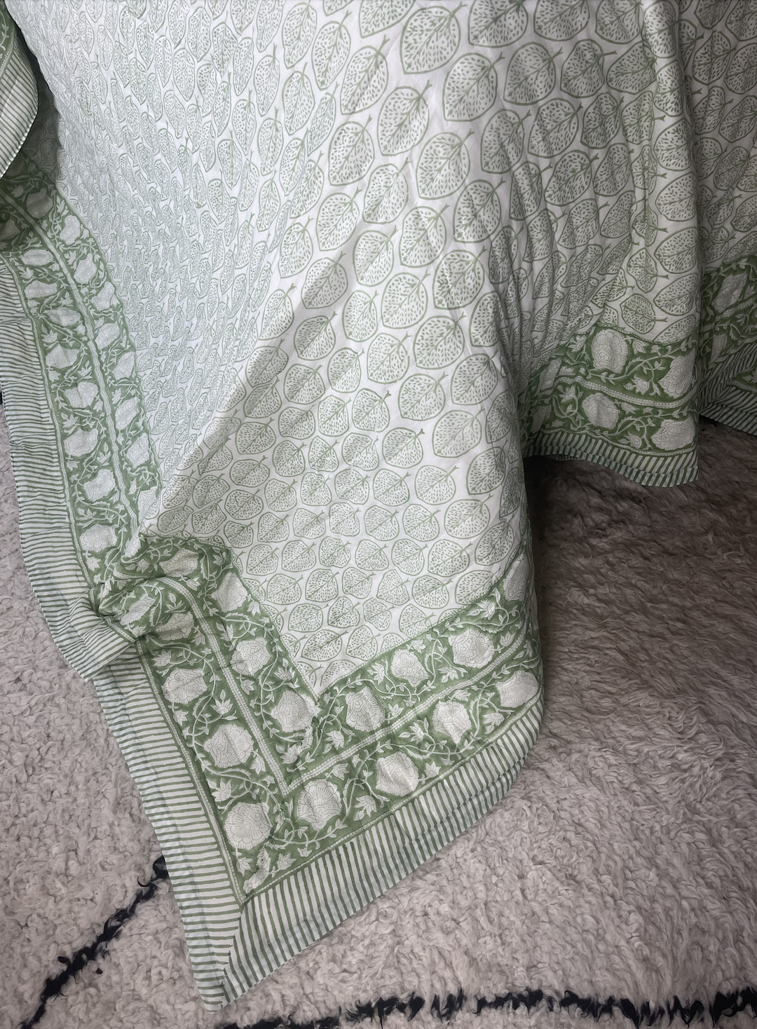Block-Printed Cotton Quilt - Green Fern