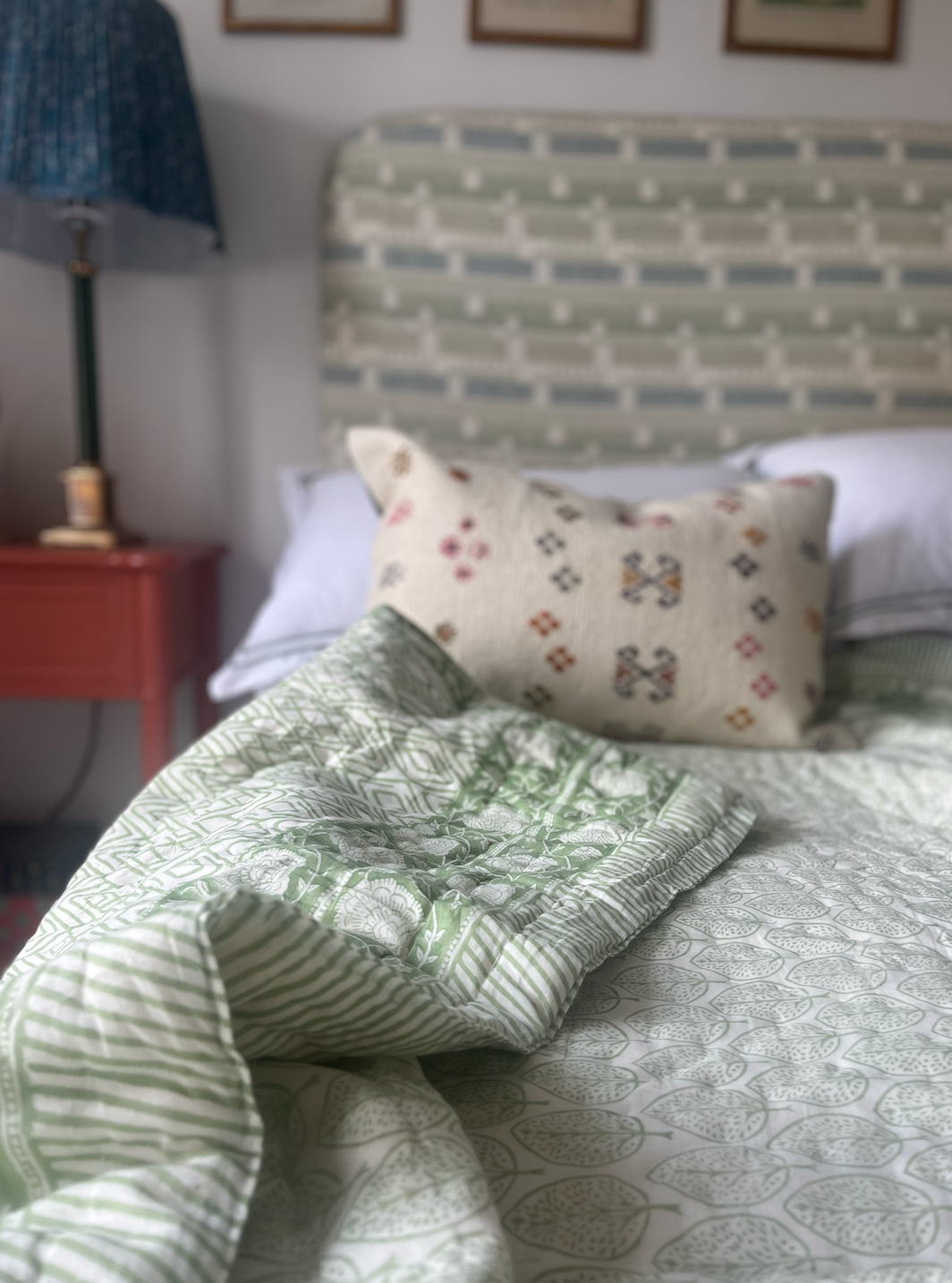 Block-Printed Cotton Quilt - Green Fern