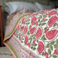 Vibrant Pink & Green Rose Blockprinted Cotton Quilt