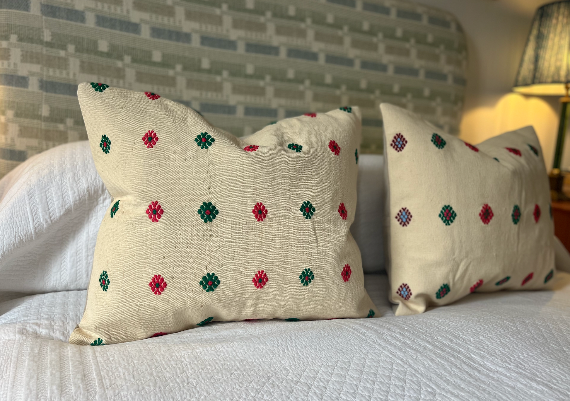 Stunning and Unique Pink & Green Daisy Large Kilim Cushion