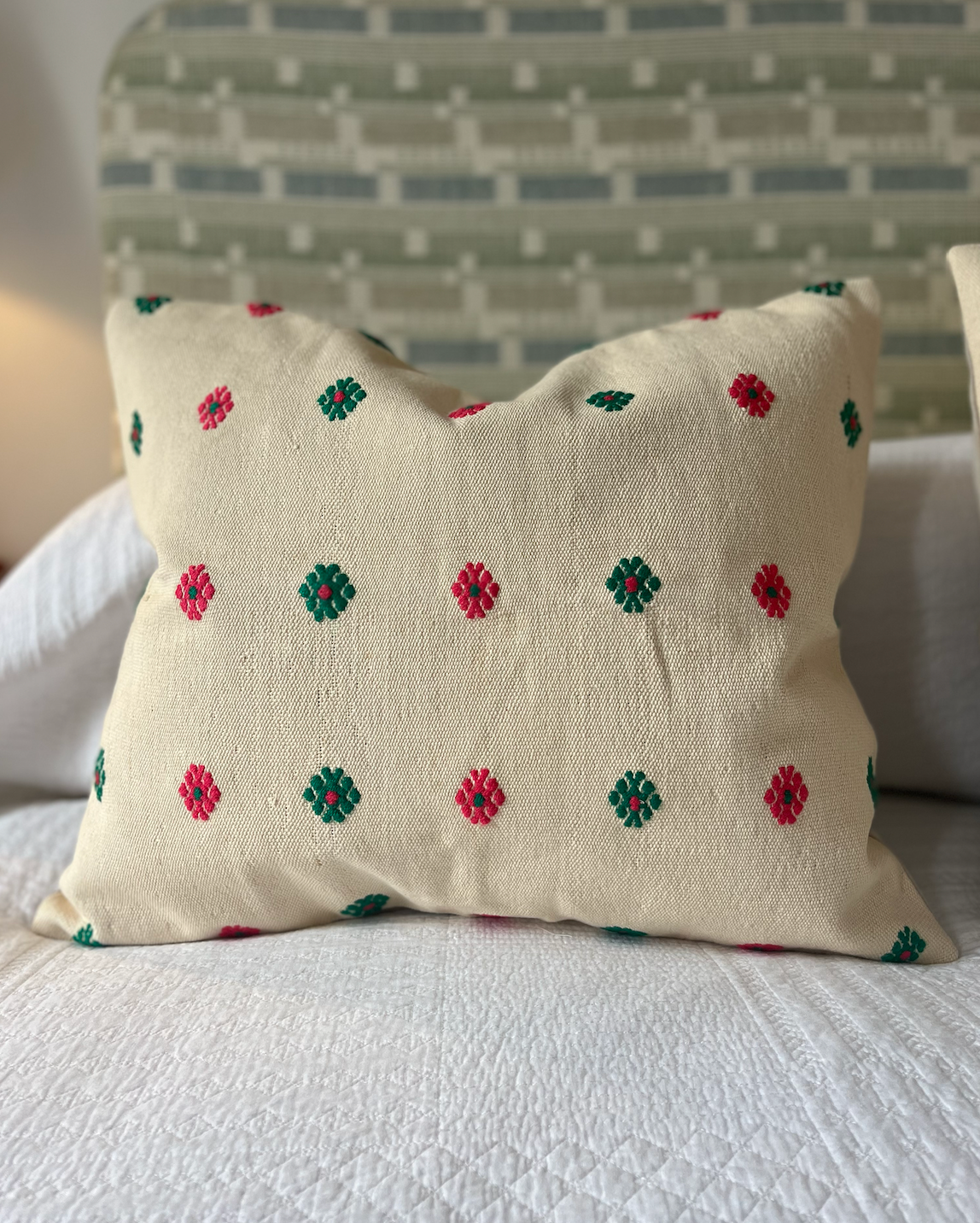 Stunning and Unique Pink & Green Daisy Large Kilim Cushion