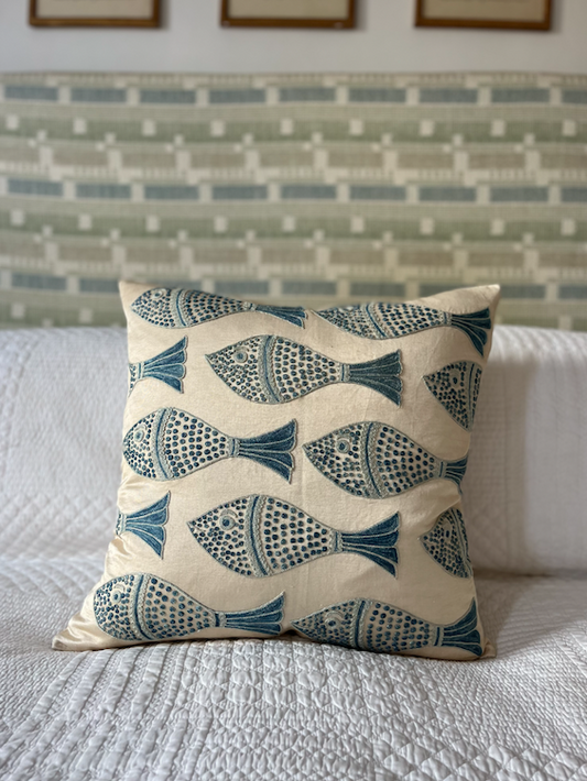 Gorgeous Blue Fish Silk Suzani Cushion