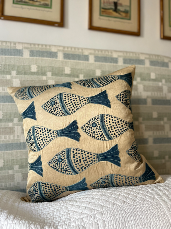 Beautiful Blue Fish Silk Suzani Cushion