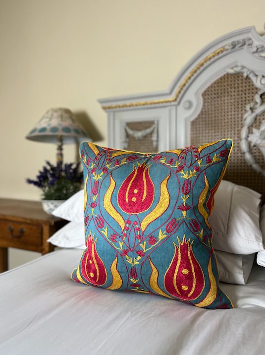 Fabulous Colourful Silk Suzani Cushion with Piped Edge