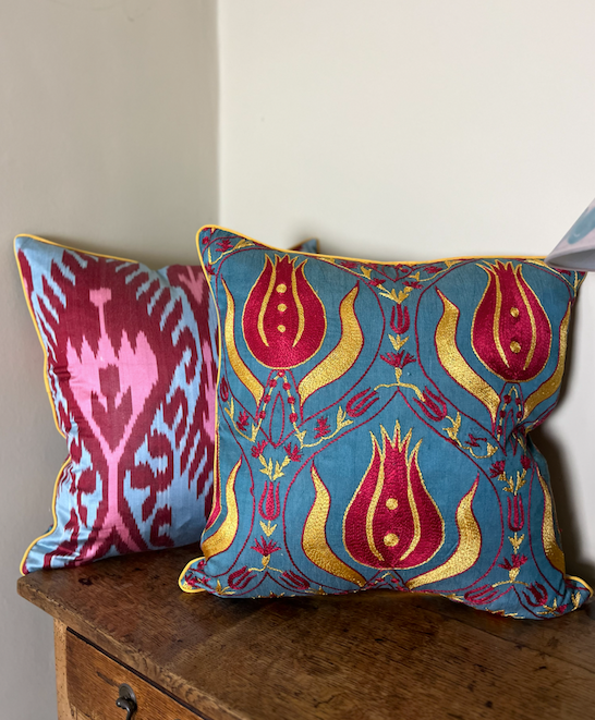 Fabulous Colourful Silk Suzani Cushion with Piped Edge